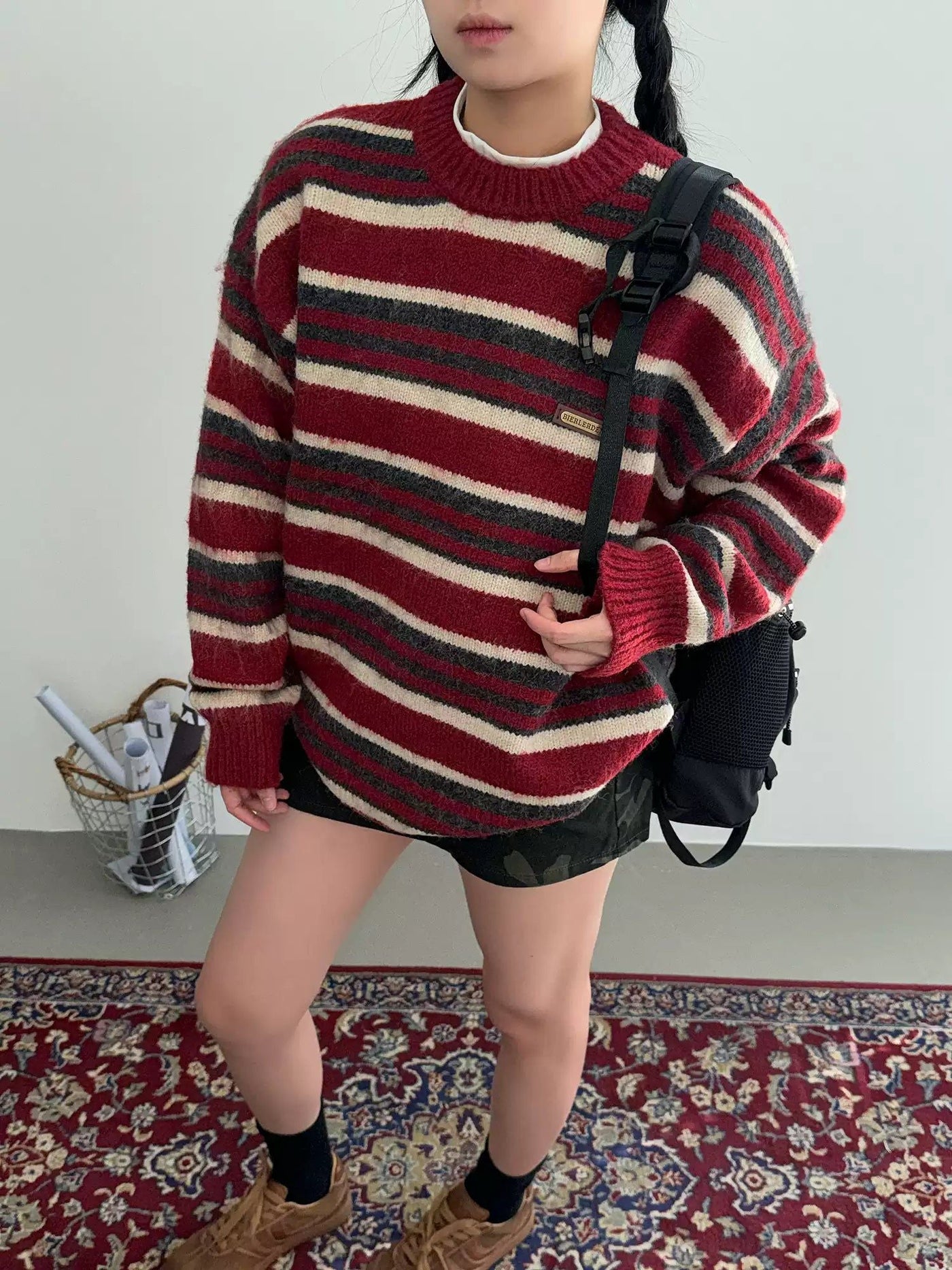 Nine Striped Loose Fit Sweater-korean-fashion-Sweater-Nine's Closet-OH Garments