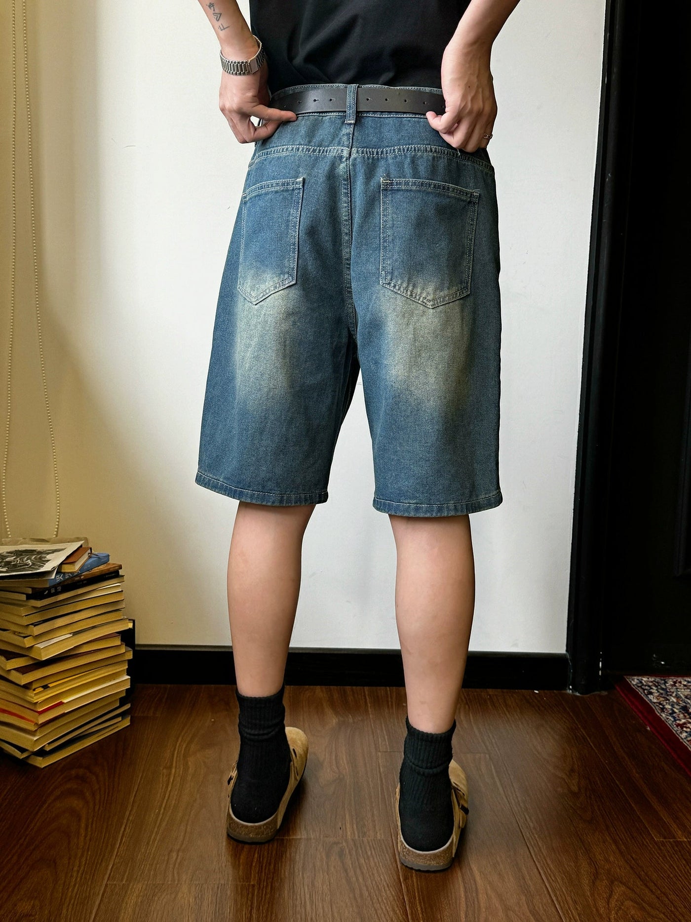 Nine Thigh Fade Denim Shorts-korean-fashion-Shorts-Nine's Closet-OH Garments