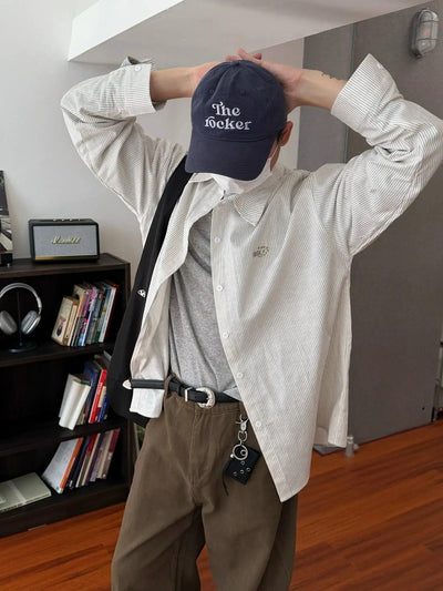 Nine Thin Stripes L/S Shirt-korean-fashion-Shirt-Nine's Closet-OH Garments