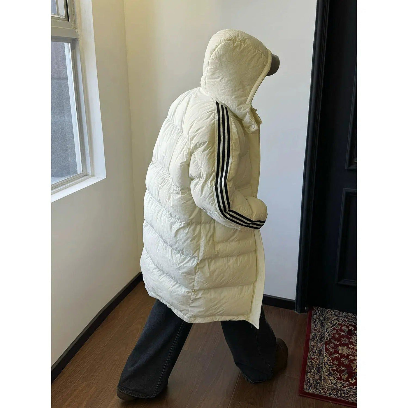 Nine Three-Stripes Hooded Puffer Long Coat-korean-fashion-Long Coat-Nine's Closet-OH Garments