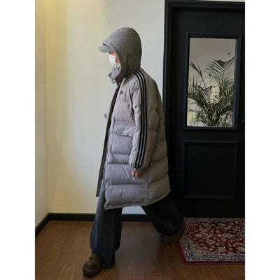 Nine Three-Stripes Hooded Puffer Long Coat-korean-fashion-Long Coat-Nine's Closet-OH Garments