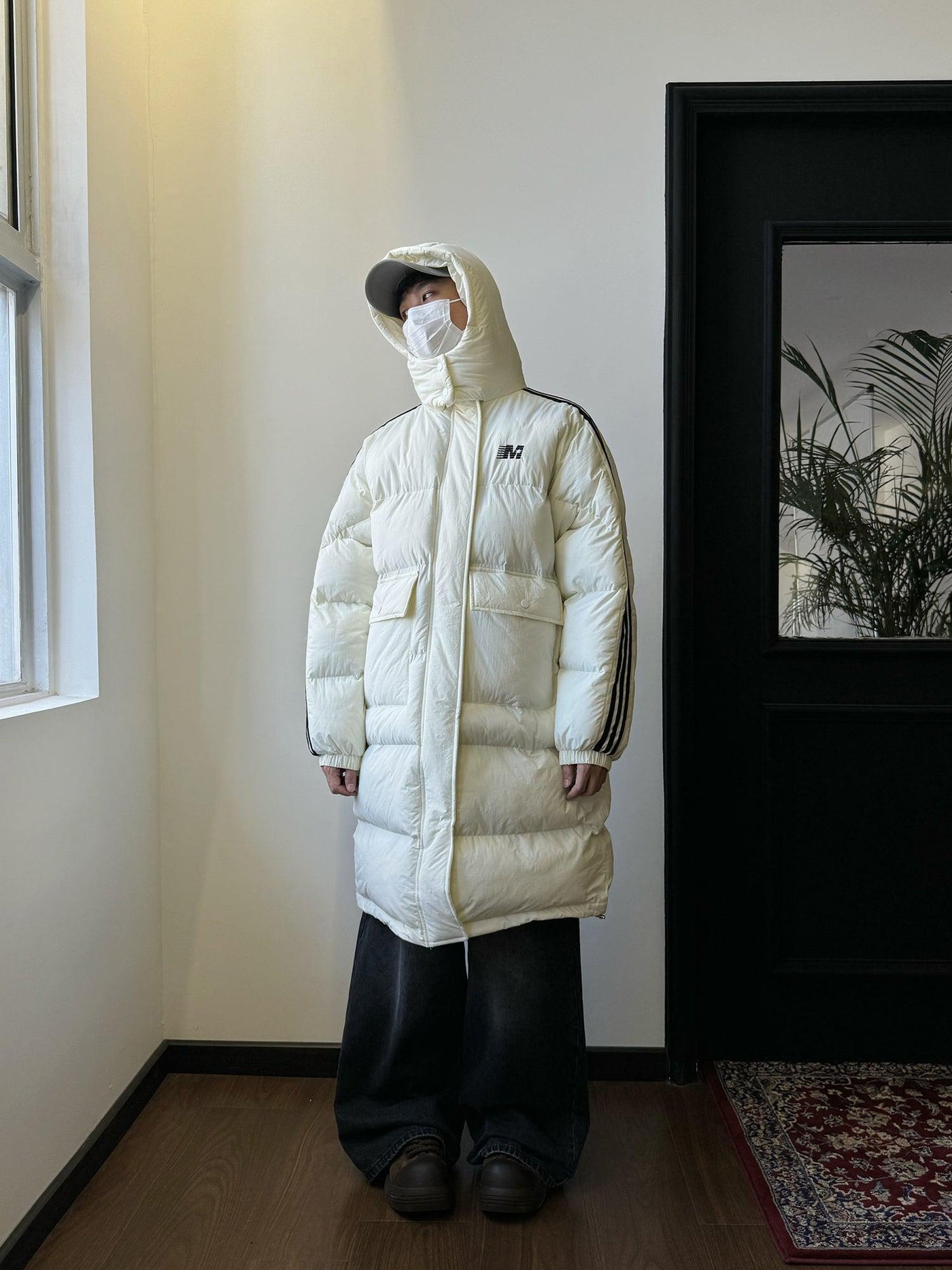 Nine Three-Stripes Hooded Puffer Long Coat-korean-fashion-Long Coat-Nine's Closet-OH Garments