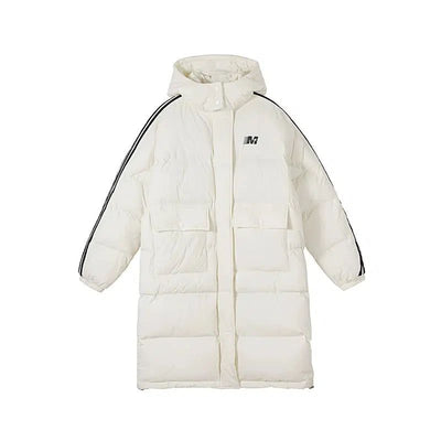 Nine Three-Stripes Hooded Puffer Long Coat-korean-fashion-Long Coat-Nine's Closet-OH Garments