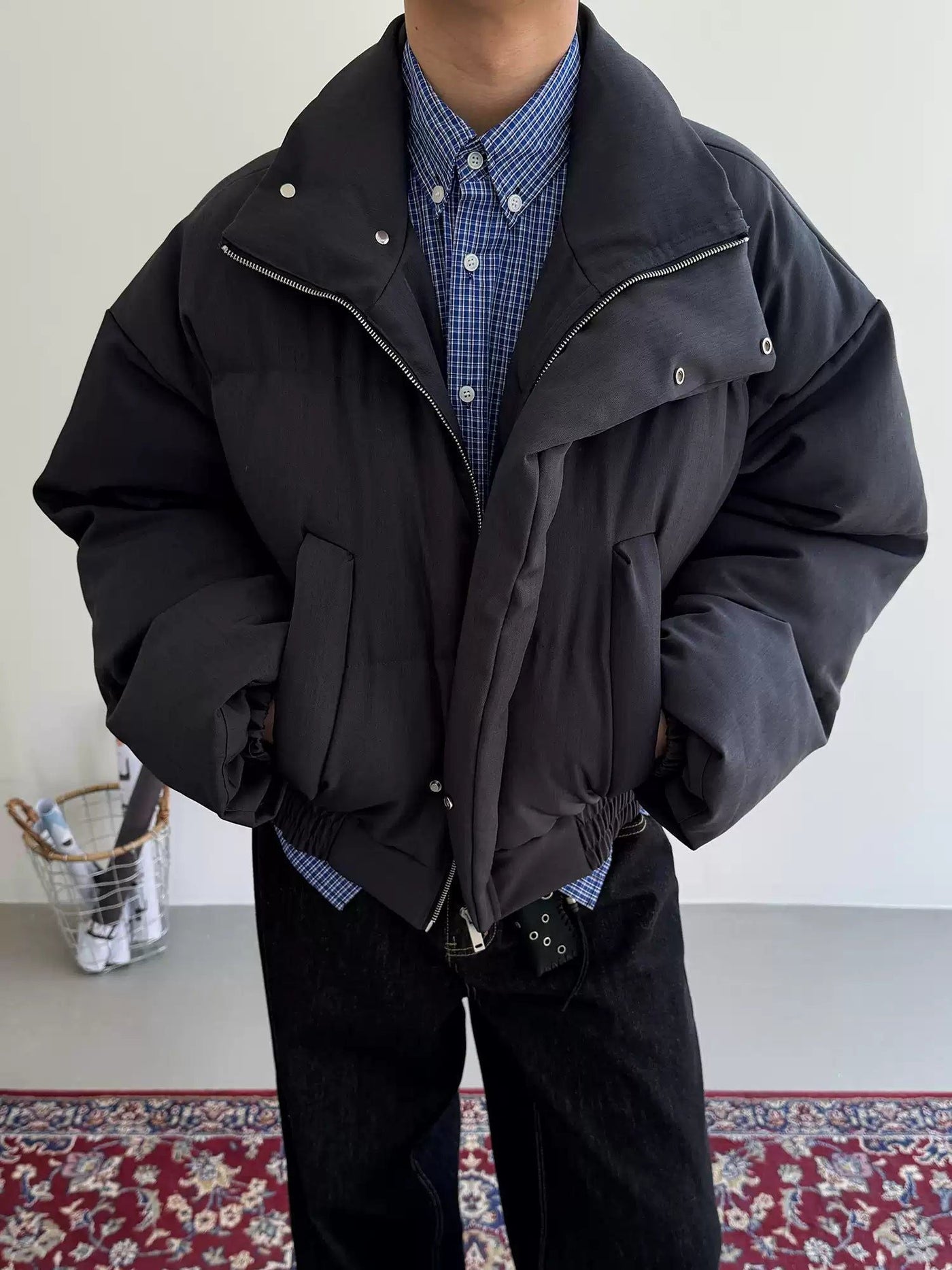 Nine Two-Pocket High Collar Puffer Jacket-korean-fashion-Jacket-Nine's Closet-OH Garments