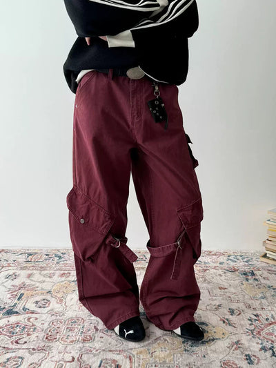 Nine Washed Loose Strap Cargo Pants-korean-fashion-Pants-Nine's Closet-OH Garments