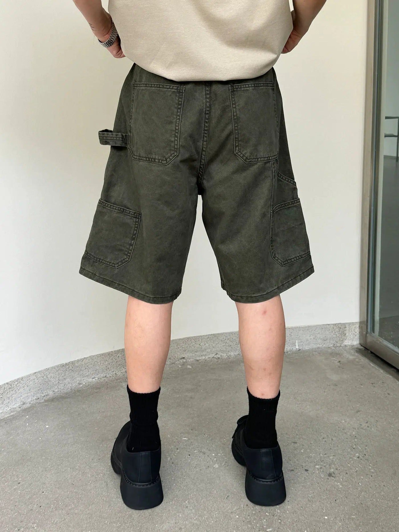 Nine Washed Multi-Pocket Denim Shorts-korean-fashion-Shorts-Nine's Closet-OH Garments