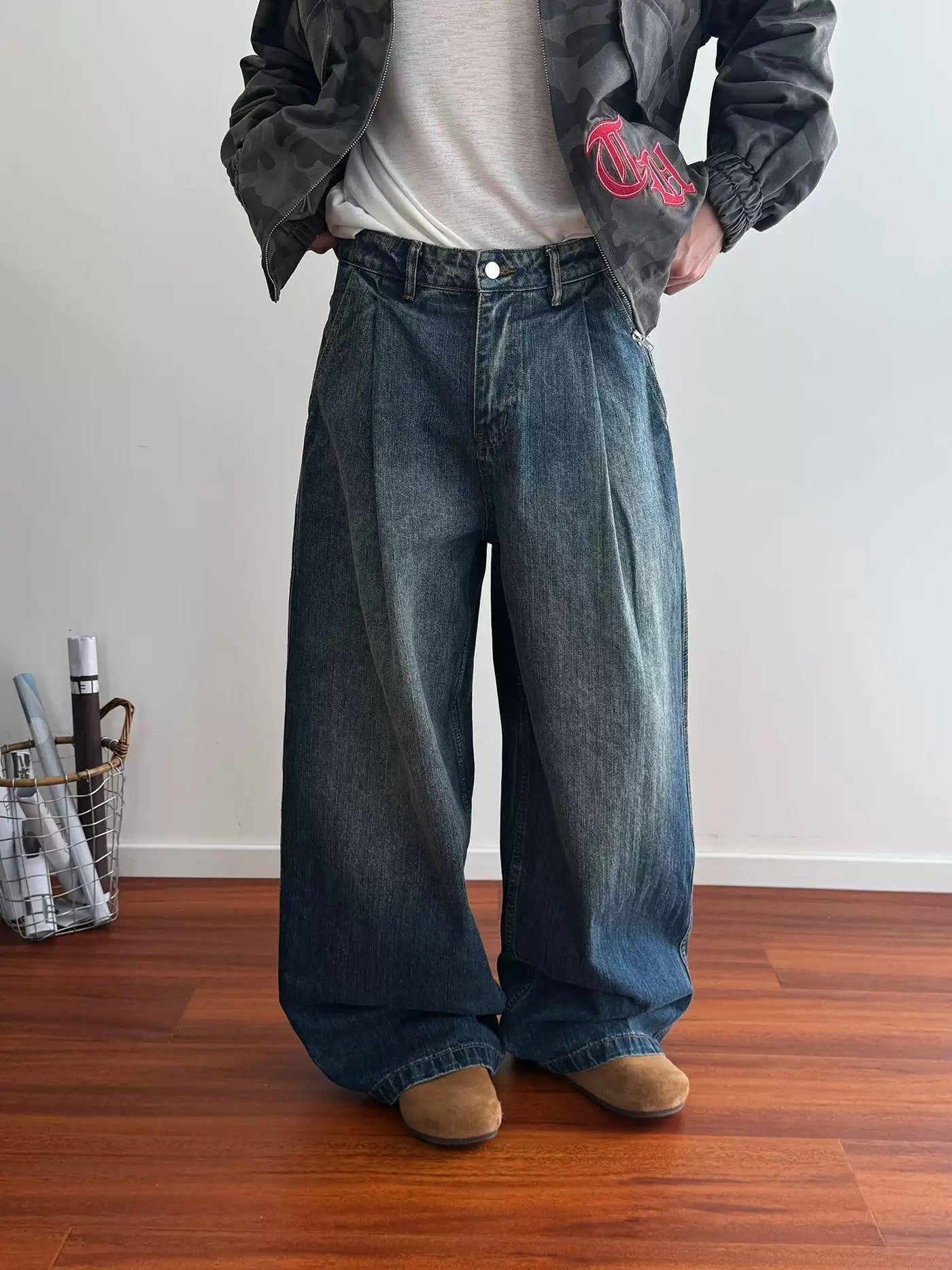 Nine Washed Pleated Wide Jeans-korean-fashion-Jeans-Nine's Closet-OH Garments