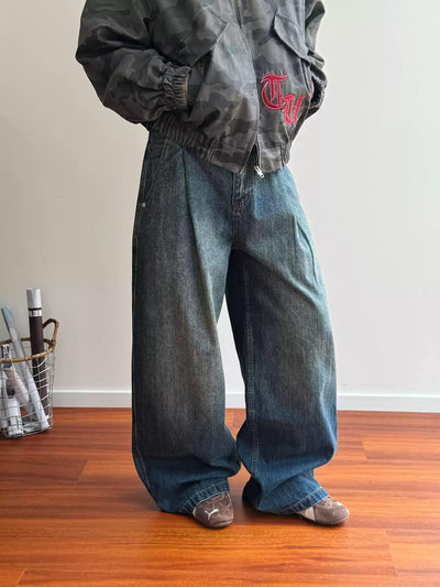 Nine Washed Pleated Wide Jeans-korean-fashion-Jeans-Nine's Closet-OH Garments