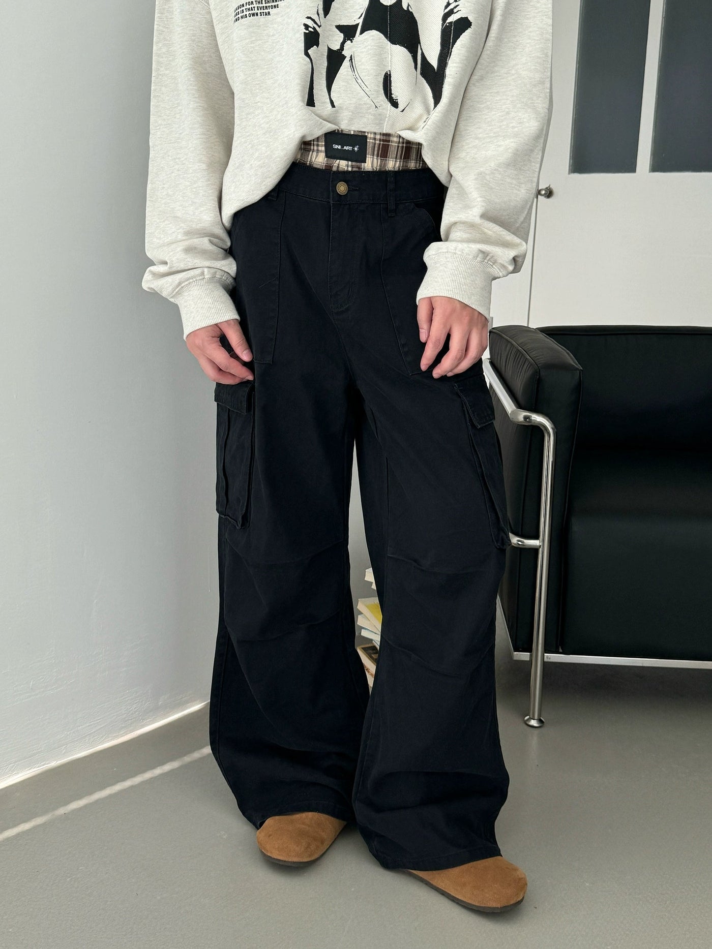 Nine Washed Pleats Relaxed Fit Cargo Pants-korean-fashion-Pants-Nine's Closet-OH Garments