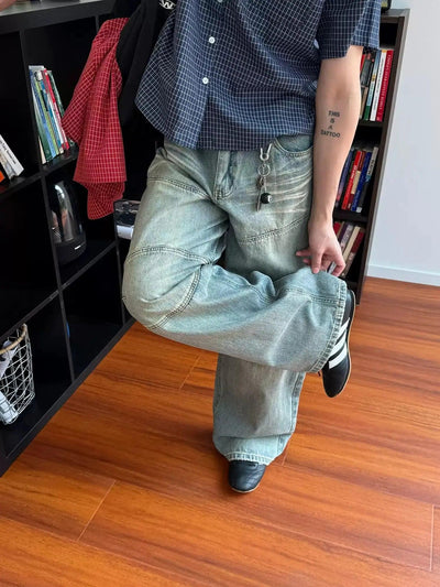 Nine Washed Pleats Wide Jeans-korean-fashion-Jeans-Nine's Closet-OH Garments