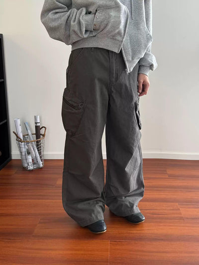 Nine Washed Utility Pocket Cargo Pants-korean-fashion-Pants-Nine's Closet-OH Garments