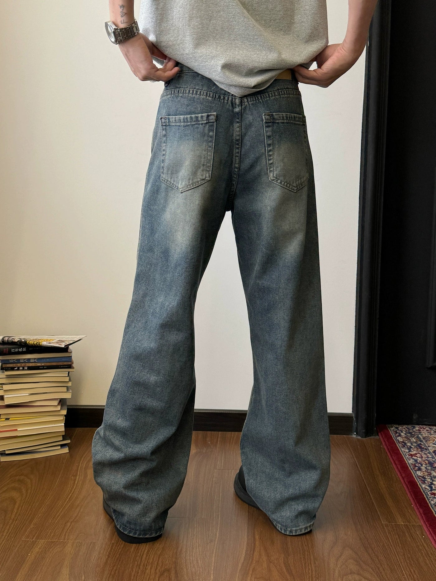 Nine Washed & Whiskers Bootcut Jeans-korean-fashion-Jeans-Nine's Closet-OH Garments