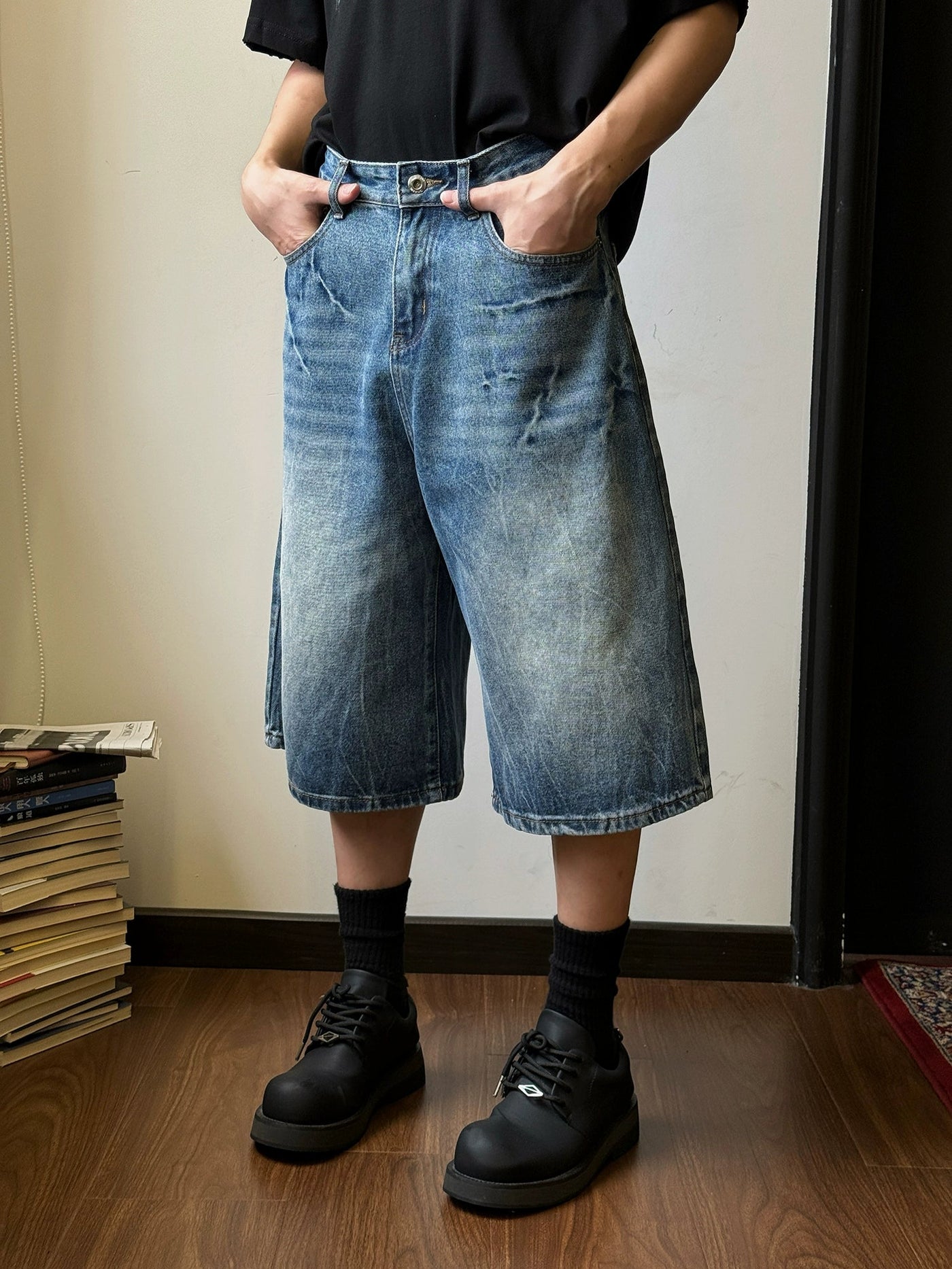 Nine Washed Wide Denim Shorts-korean-fashion-Shorts-Nine's Closet-OH Garments