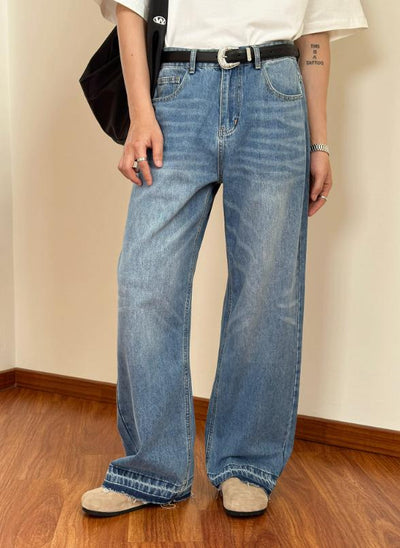 Nine Whisker Emphasis Distressed Hem Jeans-korean-fashion-Jeans-Nine's Closet-OH Garments