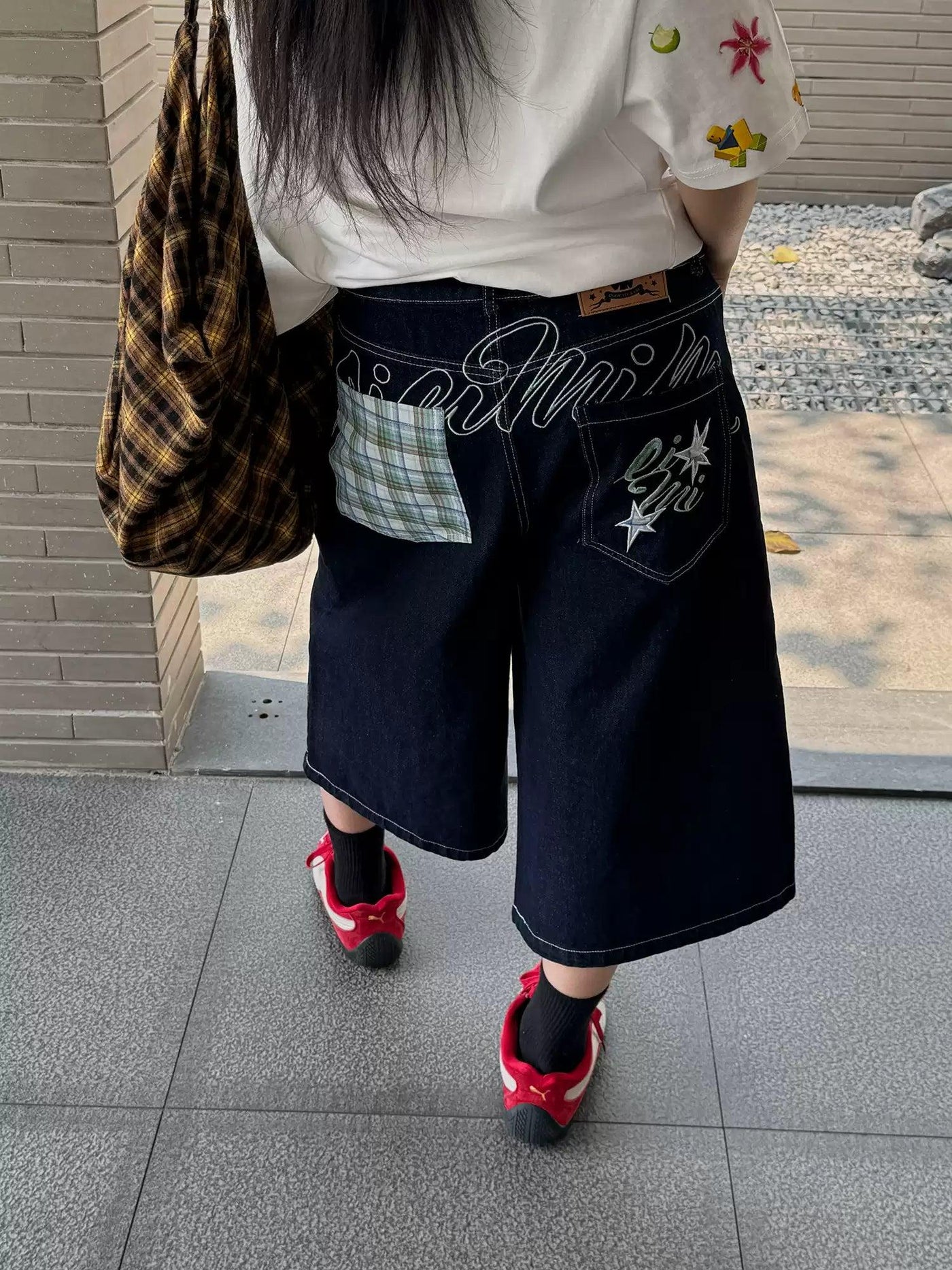 Nine Wide Mid-Length Denim Shorts-korean-fashion-Shorts-Nine's Closet-OH Garments