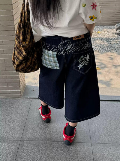 Nine Wide Mid-Length Denim Shorts-korean-fashion-Shorts-Nine's Closet-OH Garments