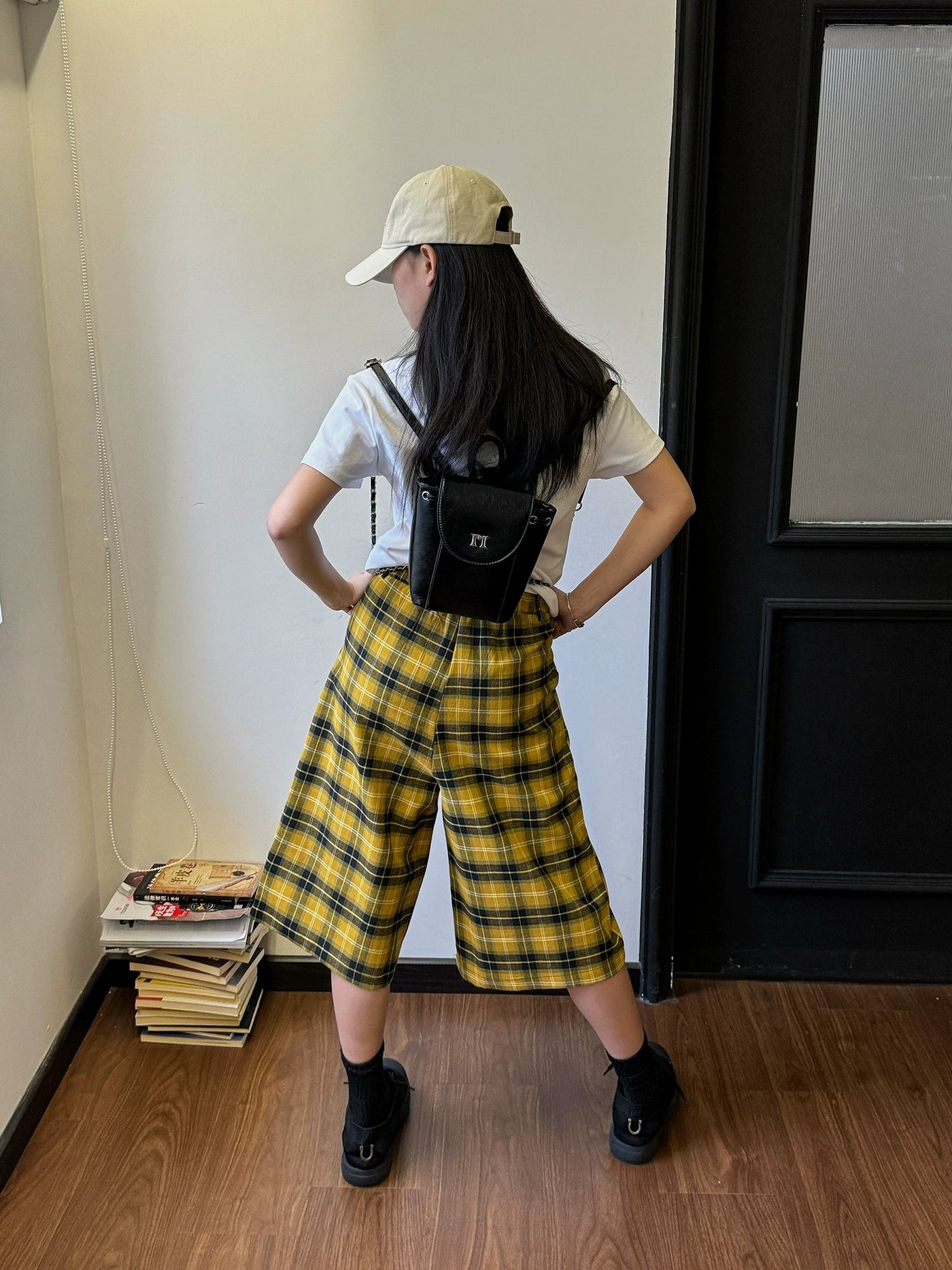 Nine Yellow Plaid Long Shorts-korean-fashion-Shorts-Nine's Closet-OH Garments