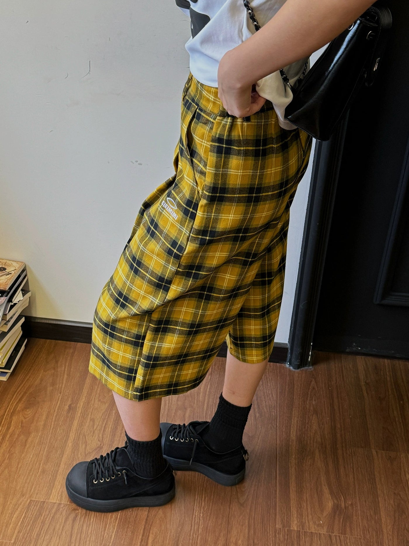 Nine Yellow Plaid Long Shorts-korean-fashion-Shorts-Nine's Closet-OH Garments