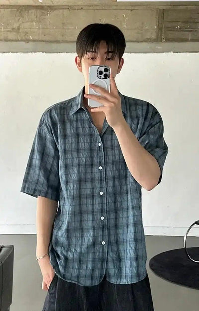 OH Casual Plaid Short Sleeve Shirt-korean-fashion-Shirt-OH Atelier-OH Garments