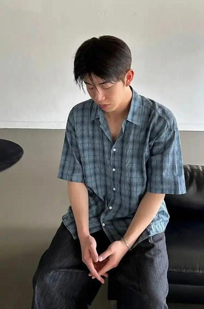 OH Casual Plaid Short Sleeve Shirt-korean-fashion-Shirt-OH Atelier-OH Garments