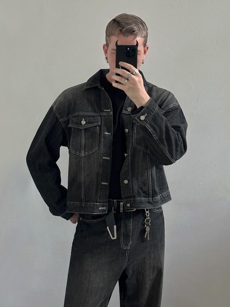 OH Classic Fade Flap Pocket Denim Jacket & Straight Jeans Set-korean-fashion-Clothing Set-OH Atelier-OH Garments