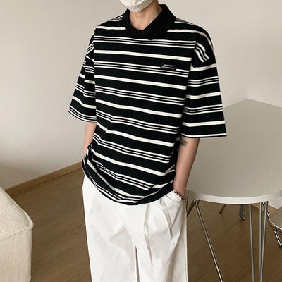 OH Classic Stripes Irregular Collar Polo-korean-fashion-Polo-OH Atelier-OH Garments