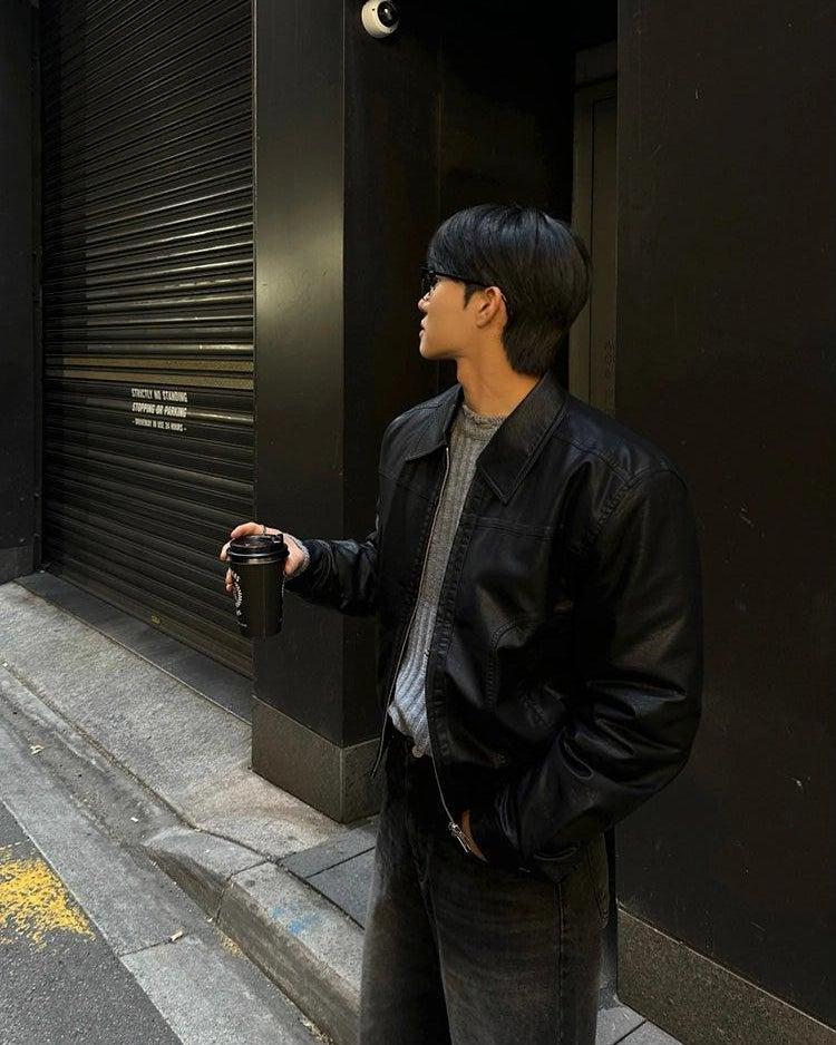 OH Collared PU Leather Jacket-korean-fashion-Jacket-OH Atelier-OH Garments