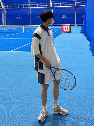 OH Contrast Sports Polo & Drawstring Shorts Set-korean-fashion-Clothing Set-OH Atelier-OH Garments