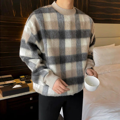 OH Cozy Plaid Fuzzy Crewneck-korean-fashion-Crewneck-OH Atelier-OH Garments