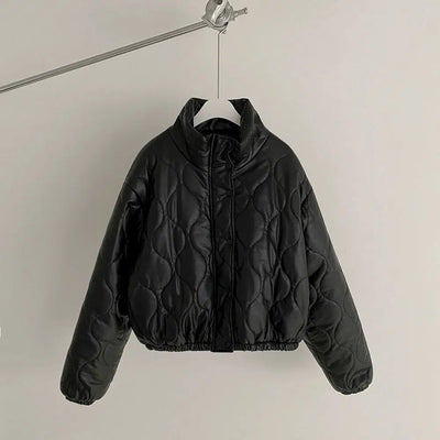 OH Curve Pattern PU Leather Puffer Jacket-korean-fashion-Jacket-OH Atelier-OH Garments