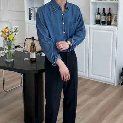 OH Denim Buttoned Classic Shirt-korean-fashion-Shirt-OH Atelier-OH Garments