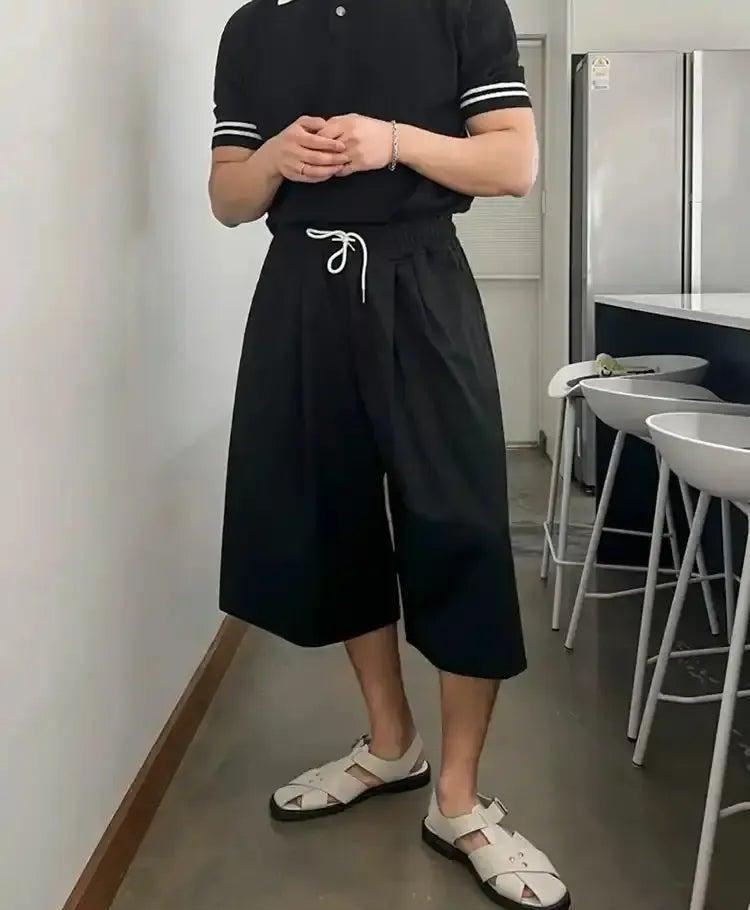 OH Drawcord Wide Mid-Length Shorts-korean-fashion-Shorts-OH Atelier-OH Garments