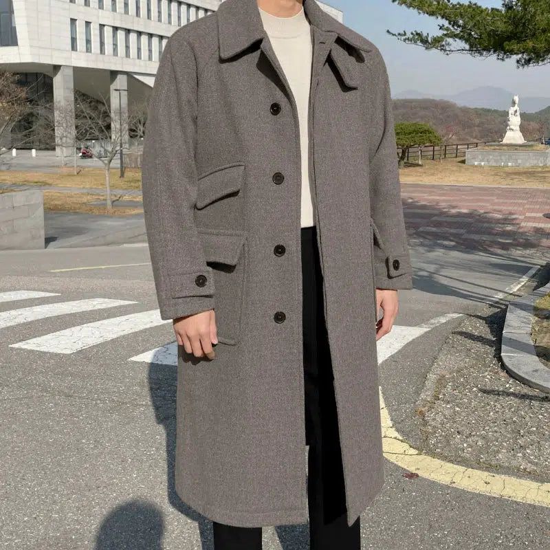 OH Flap Pocket Buttons Long Coat-korean-fashion-Long Coat-OH Atelier-OH Garments