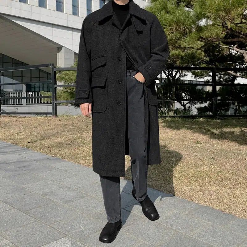 OH Flap Pocket Buttons Long Coat-korean-fashion-Long Coat-OH Atelier-OH Garments