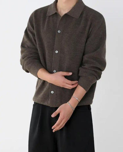 OH Flat Knit Lapel Button Cardigan-korean-fashion-Cardigan-OH Atelier-OH Garments