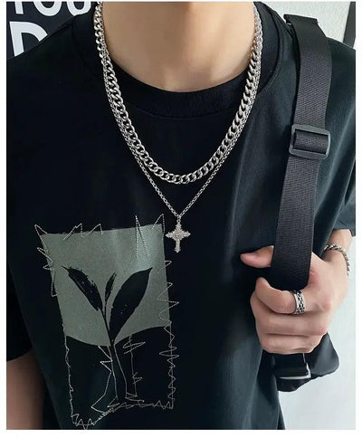 OH Layered Cross Pendant Necklace-korean-fashion-Necklace-OH Atelier-OH Garments