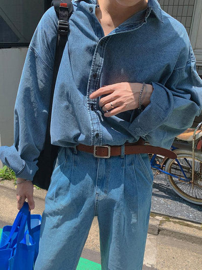 OH Oversized Fit Washed Denim Shirt-korean-fashion-Shirt-OH Atelier-OH Garments