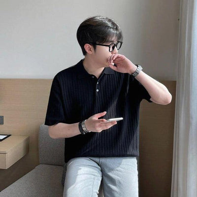 OH Pattern Textured Knit Polo-korean-fashion-Polo-OH Atelier-OH Garments