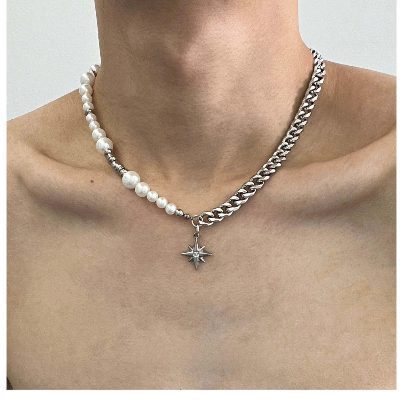 OH Pearl & Chain Star Pendant Necklace-korean-fashion-Necklace-OH Atelier-OH Garments