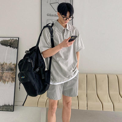 OH Relaxed Fit Clean Polo & Drawstring Shorts Set-korean-fashion-Clothing Set-OH Atelier-OH Garments