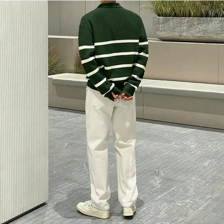 OH Ribbed and Striped Knit Half-Zip-korean-fashion-Half-Zip-OH Atelier-OH Garments