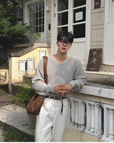 OH Ribbed High V-Neck Sweater-korean-fashion-Sweater-OH Atelier-OH Garments