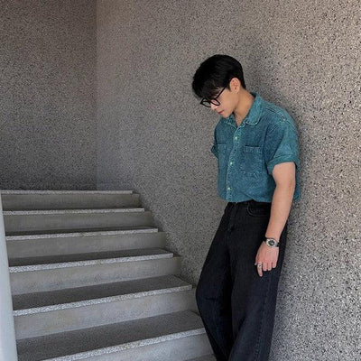 OH Short Sleeve Denim Shirt-korean-fashion-Shirt-OH Atelier-OH Garments