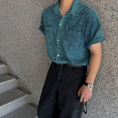 OH Short Sleeve Denim Shirt-korean-fashion-Shirt-OH Atelier-OH Garments