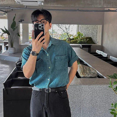 OH Short Sleeve Denim Shirt-korean-fashion-Shirt-OH Atelier-OH Garments