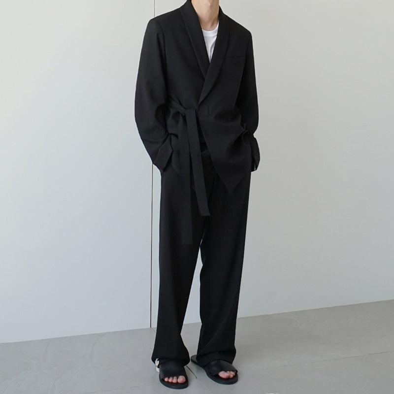 OH Sleek Side Cloth Belt Blazer & Pants Set-korean-fashion-Clothing Set-OH Atelier-OH Garments