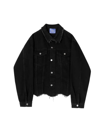 OH Solid Color Frayed Short Denim Jacket-korean-fashion-Jacket-OH Atelier-OH Garments