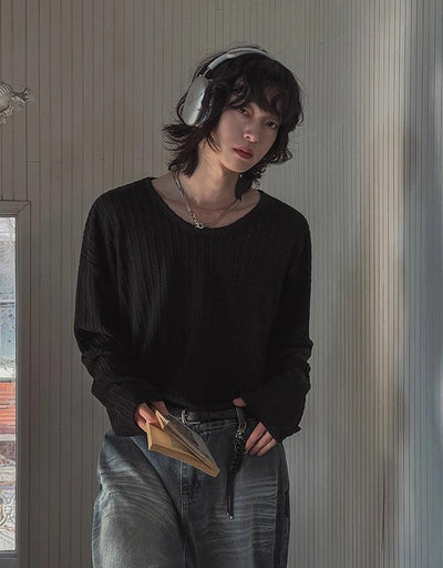 OH Solid Textured L/S T-Shirt-korean-fashion-Sweater-OH Atelier-OH Garments