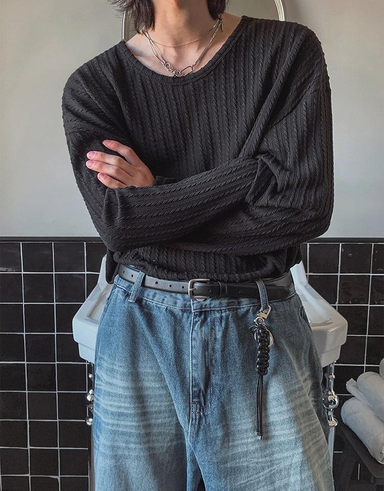 OH Solid Textured L/S T-Shirt-korean-fashion-Sweater-OH Atelier-OH Garments