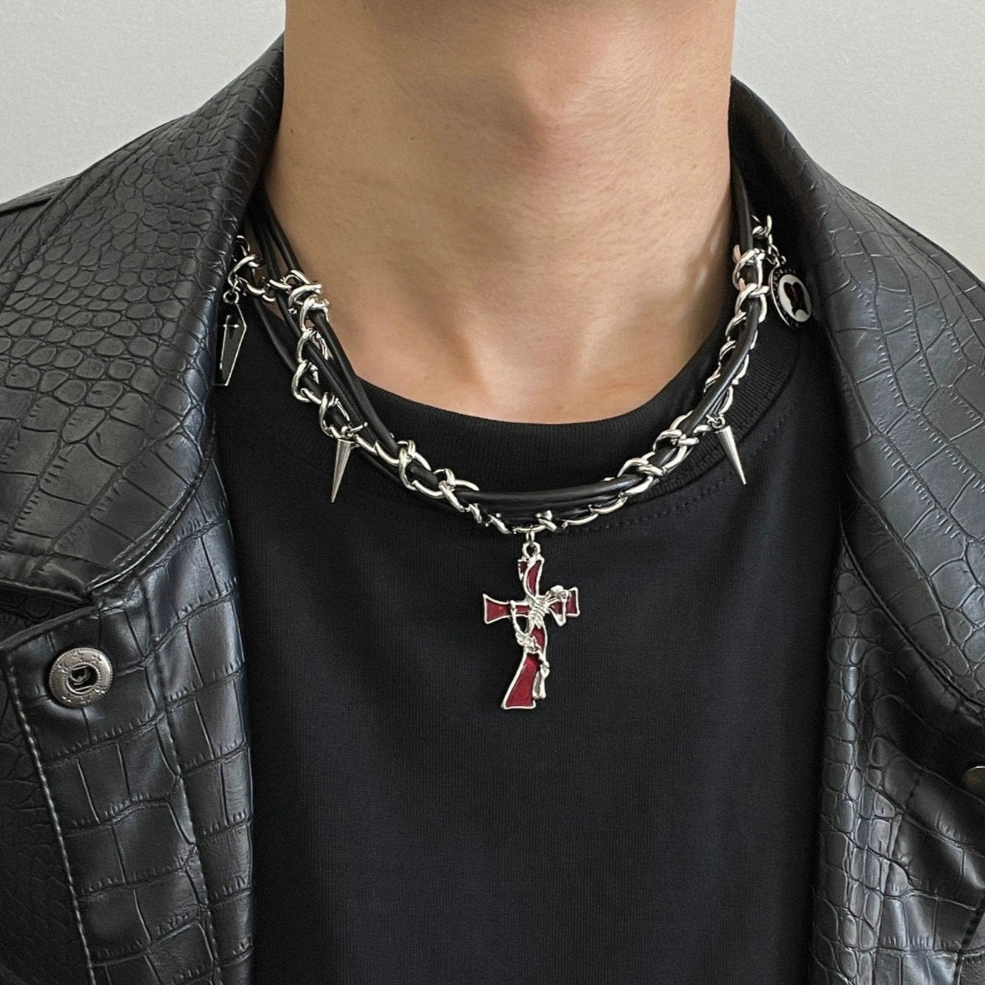 OH Spiked Chain Cross Pendant Necklace-korean-fashion-Necklace-OH Atelier-OH Garments